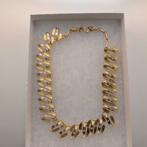 Vintage Brushed Gold-Tone Ribbon Baguette Statement Necklace
